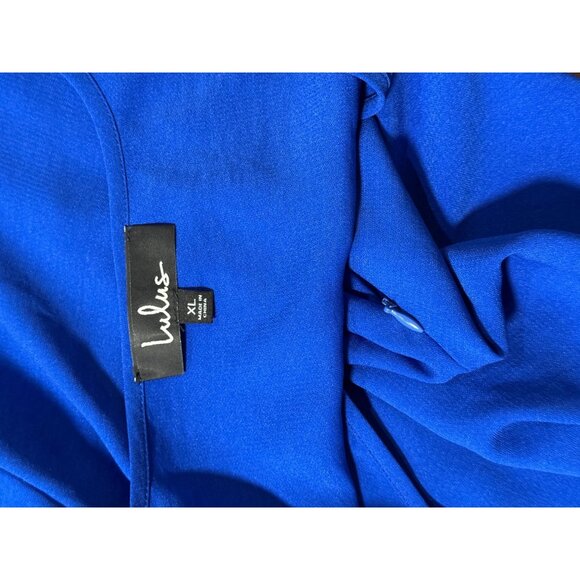 NEW Lulus Womens Royal Blue Long Sleeve Ruched V-Neck Dress Sz XL Summer Stretch - Picture 5 of 13